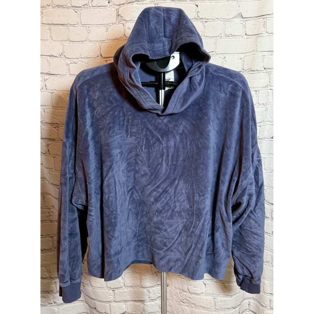 Aerie Velour Hoodie Navy Blue Oversized Pullover Sweatshirt XL
